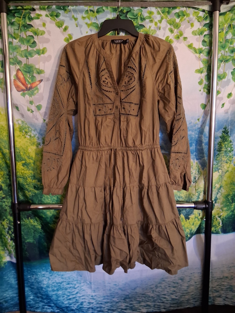 Lauren Ralph Lauren Brown Tiered Long-Sleeve Dress